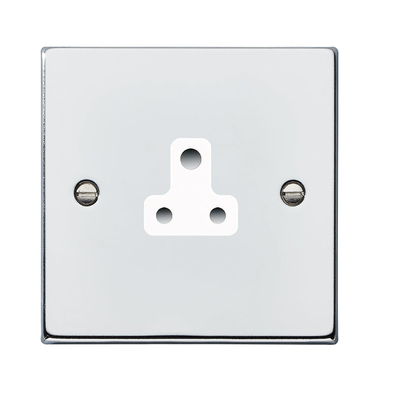 Hartland 77US5W 1 gang 5A Unswitched Socket Bright Chrome with White Inserts