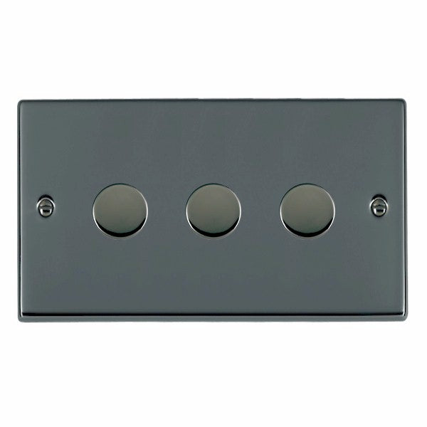 Hartland 783XLEDITB100 3 gang 100W LED Trailing/Leading Edge Push On/Off Rotary 2 Way Switching Dimmer Black Nickel with Black Nickel Inserts