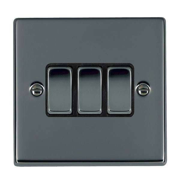 Hartland 78R23BK-B 3 gang 10AX 2 Way Rocker Black Nickel with Black Nickel/Black Inserts