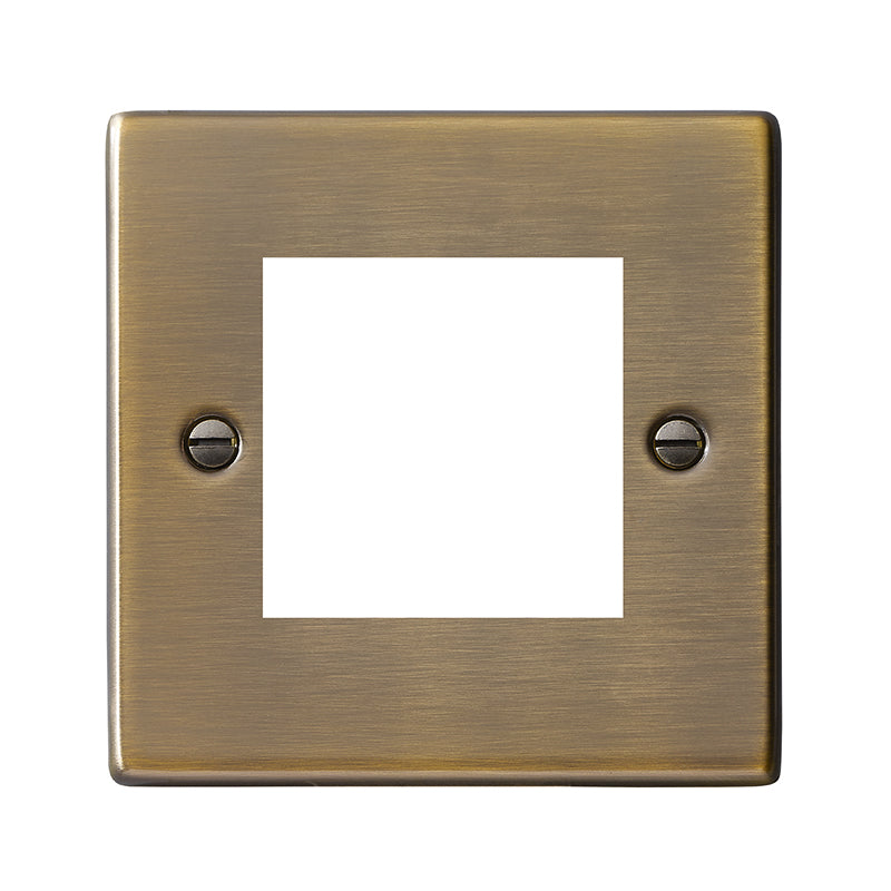 Hartland 79EURO2 2 gang EuroFix 50x50mm Apertured Plate with Grid Antique Brass