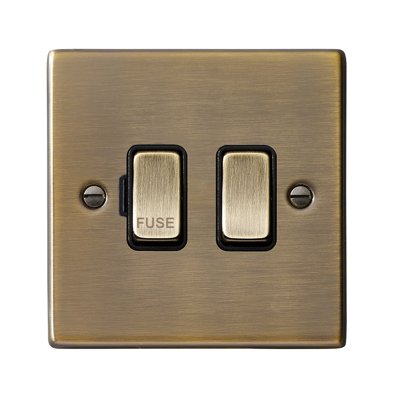 Hartland 79SPAB-B 1 gang 13A Double Pole Fused Spur Antique Brass with Antique Brass/Black Inserts