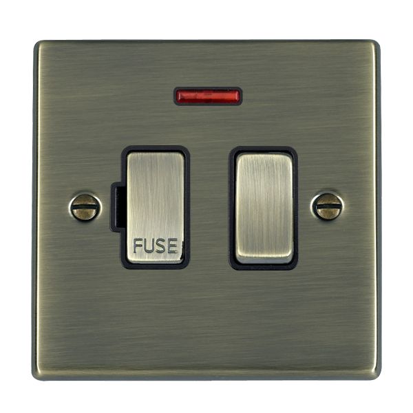 Hartland 79SPNAB-B 1 gang 13A Double Pole Fused Spur + Neon Antique Brass with Antique Brass/Black Inserts