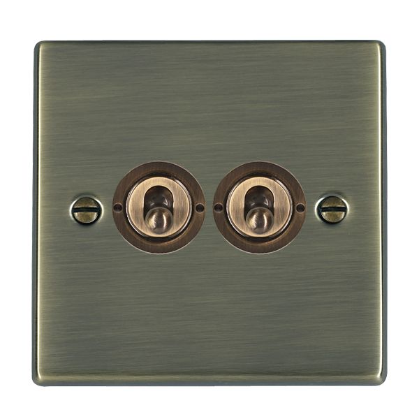 Hartland 79T22 2 gang 20AX 2 Way FL Toggle Antique Brass with Antique Brass Inserts