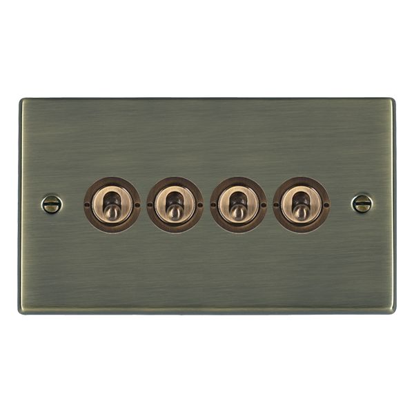 Hartland 79T24 4 gang 20AX 2 Way FL Toggle Antique Brass with Antique Brass Inserts