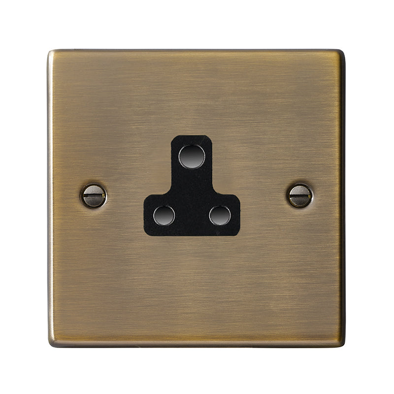 Hartland 79US5B 1 gang 5A Unswitched Socket Antique Brass with Black Inserts