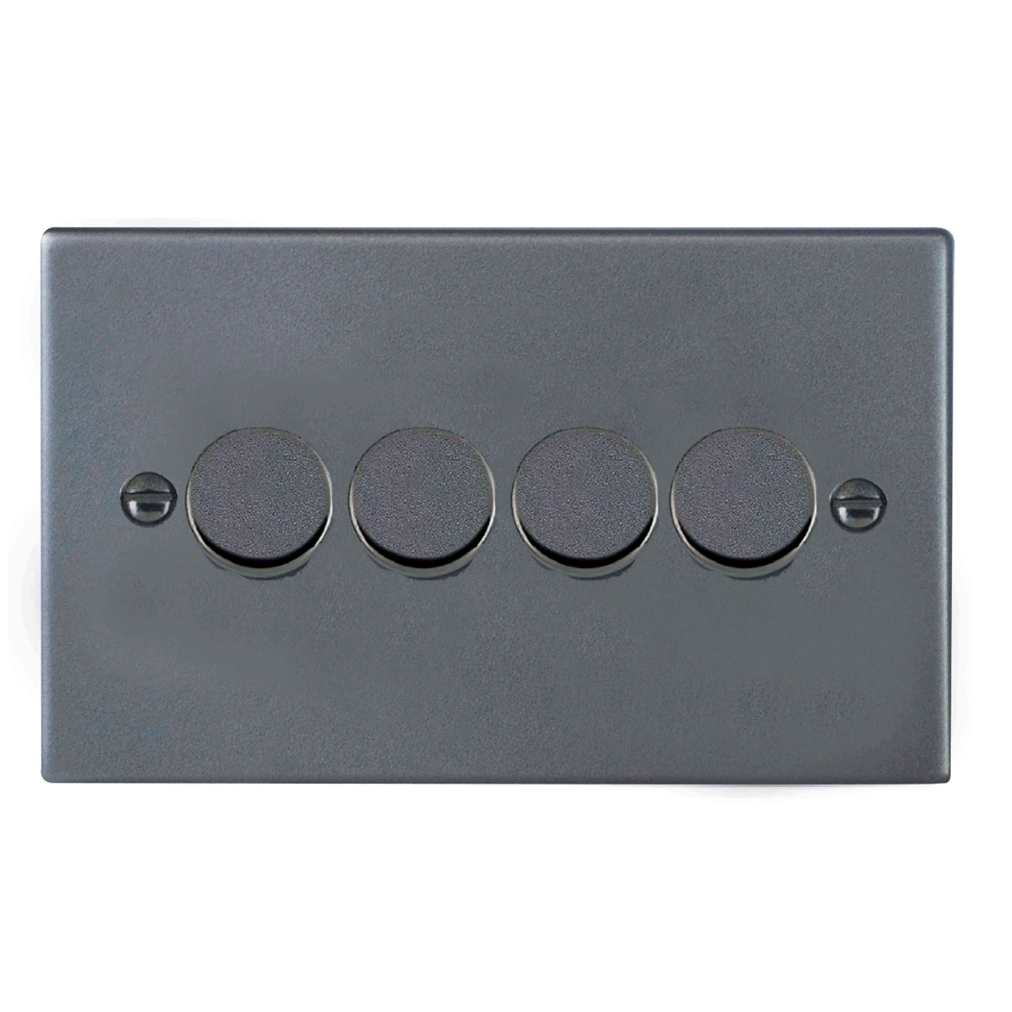 Hartland 7A4XLEDITB250 4 gang 250W LED Trailing/Leading Edge Push On/Off Rotary 2 Way Switching Dimmer Anthra Gray with Anthra Gray Inserts