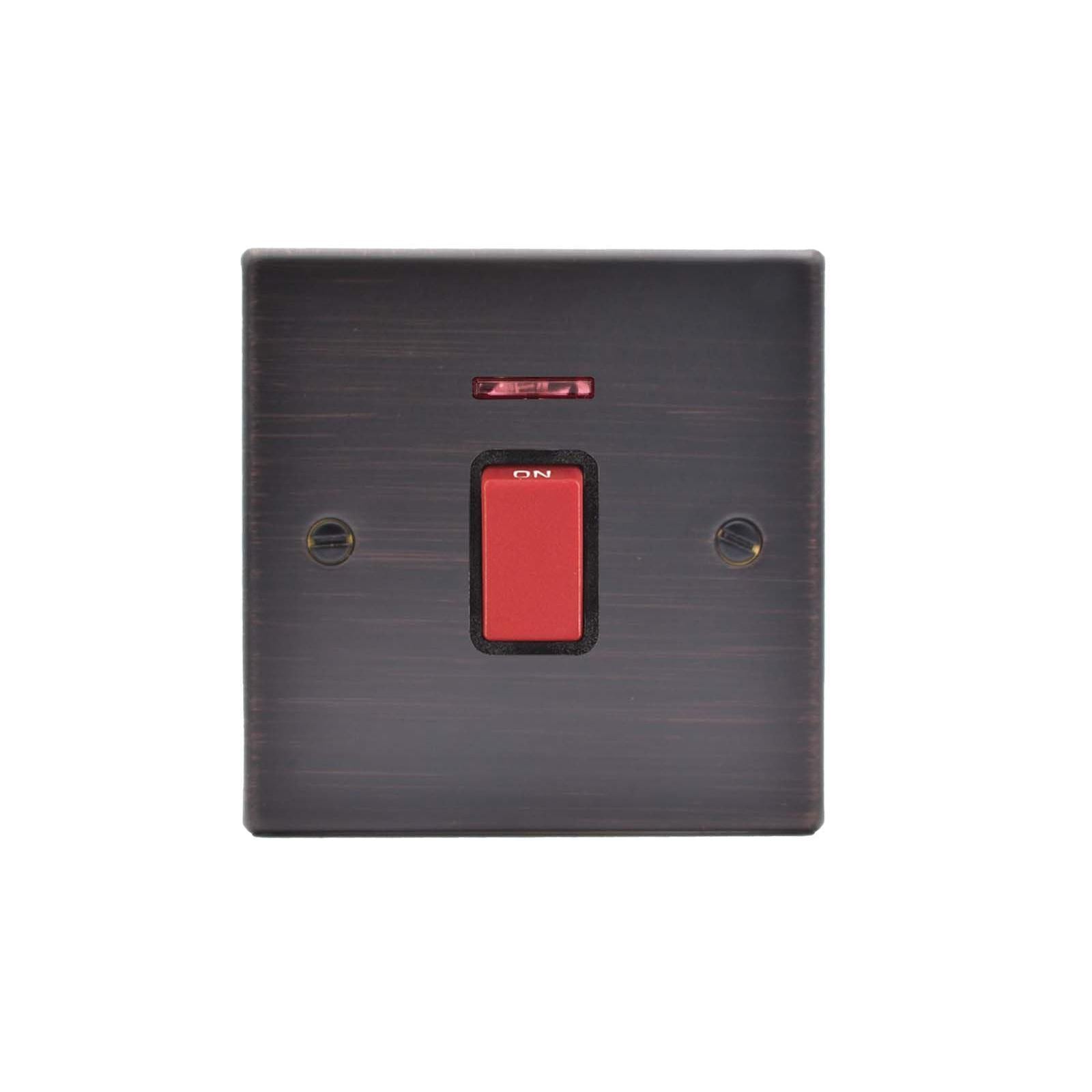 Hartland 7EB45NB 1 gang 45A Double Pole Red Rocker + Neon Etrium Bronze with Red/Black Inserts