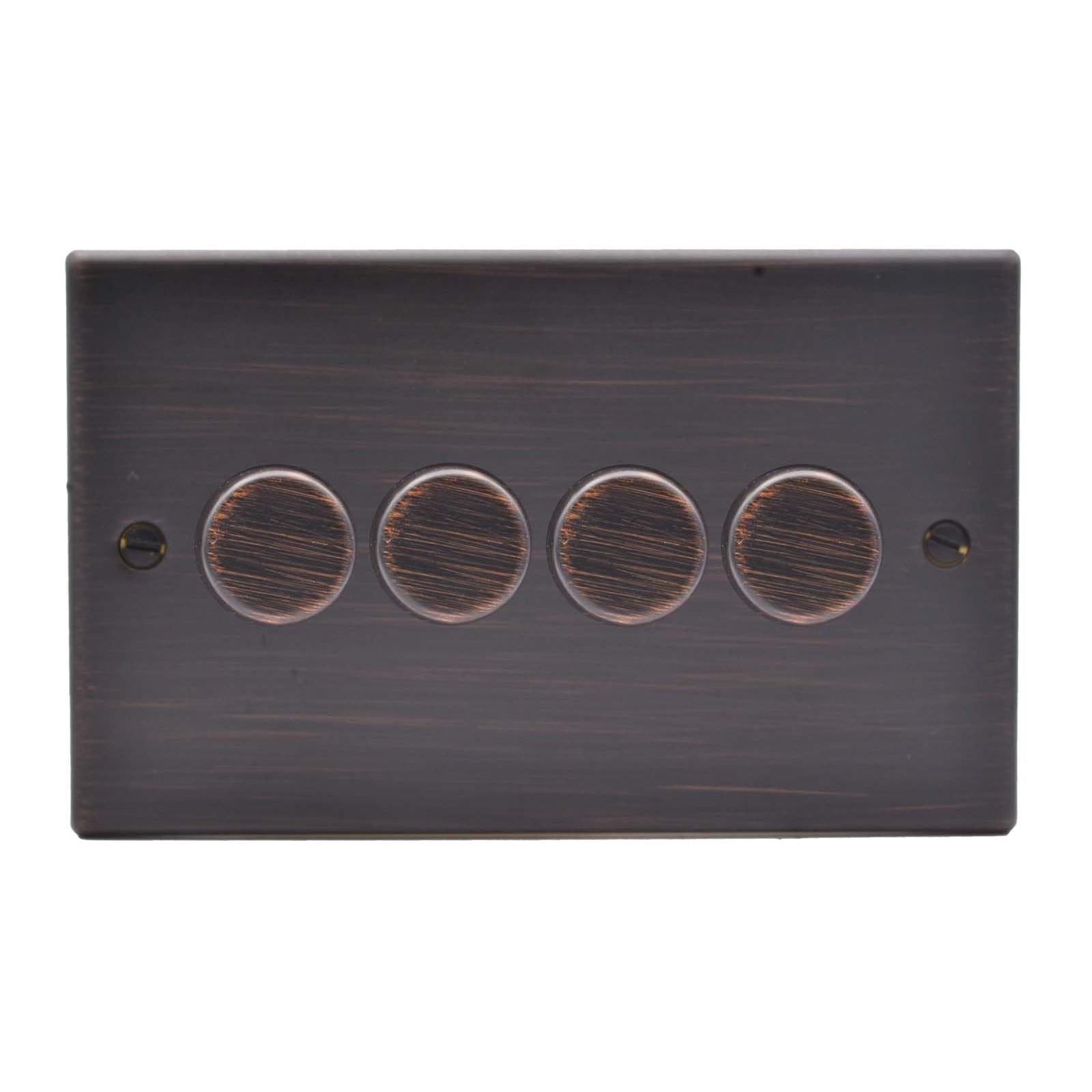 Hartland 7EB4XLEDITB250 4 gang 250W LED Trailing/Leading Edge Push On/Off Rotary 2 Way Switching Dimmer Etrium Bronze with Etrium Bronze Inserts