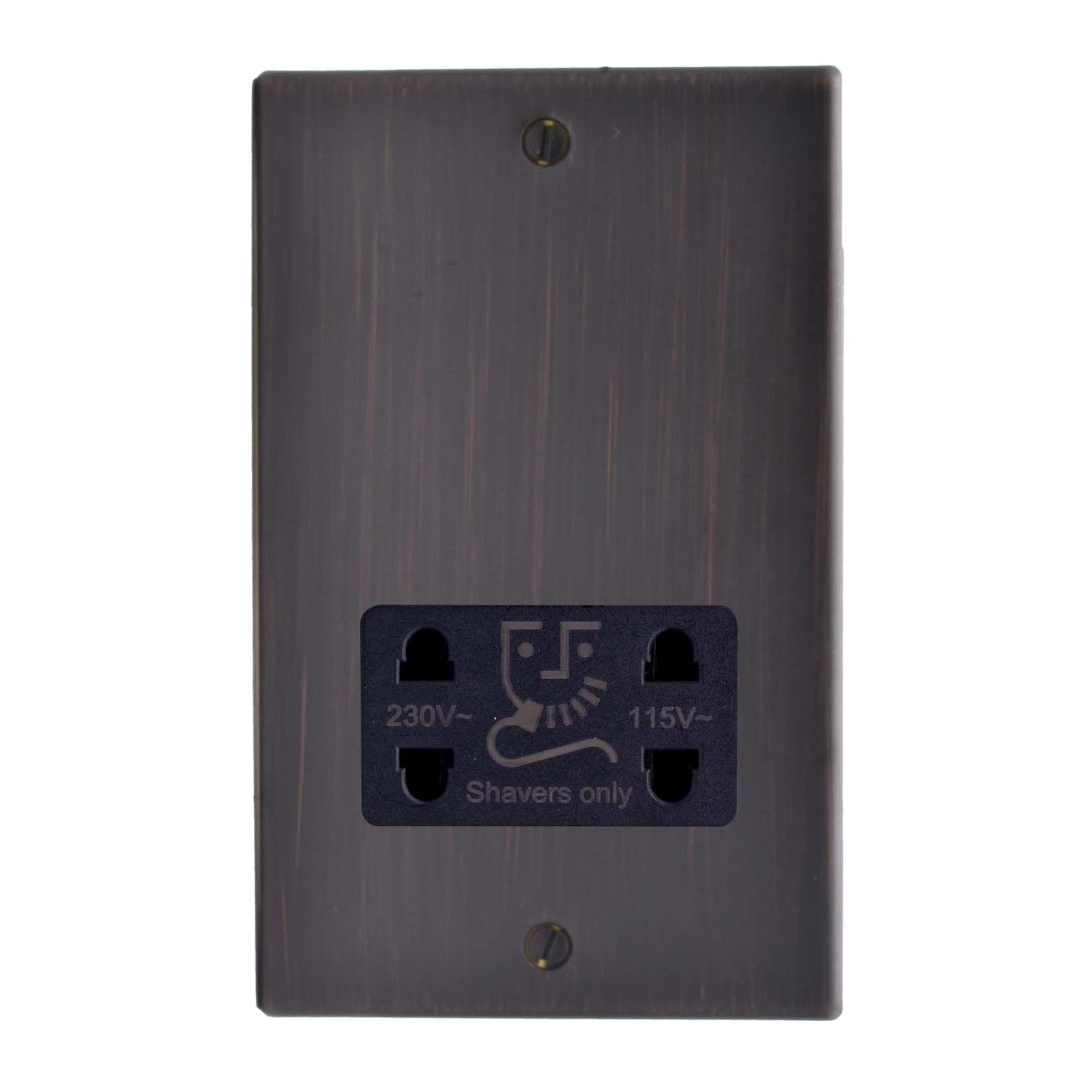 Hartland 7EBSHSB Shaver Dual Voltage Unswitched Socket (Vertically Mounted) Etrium Bronze with Black Inserts