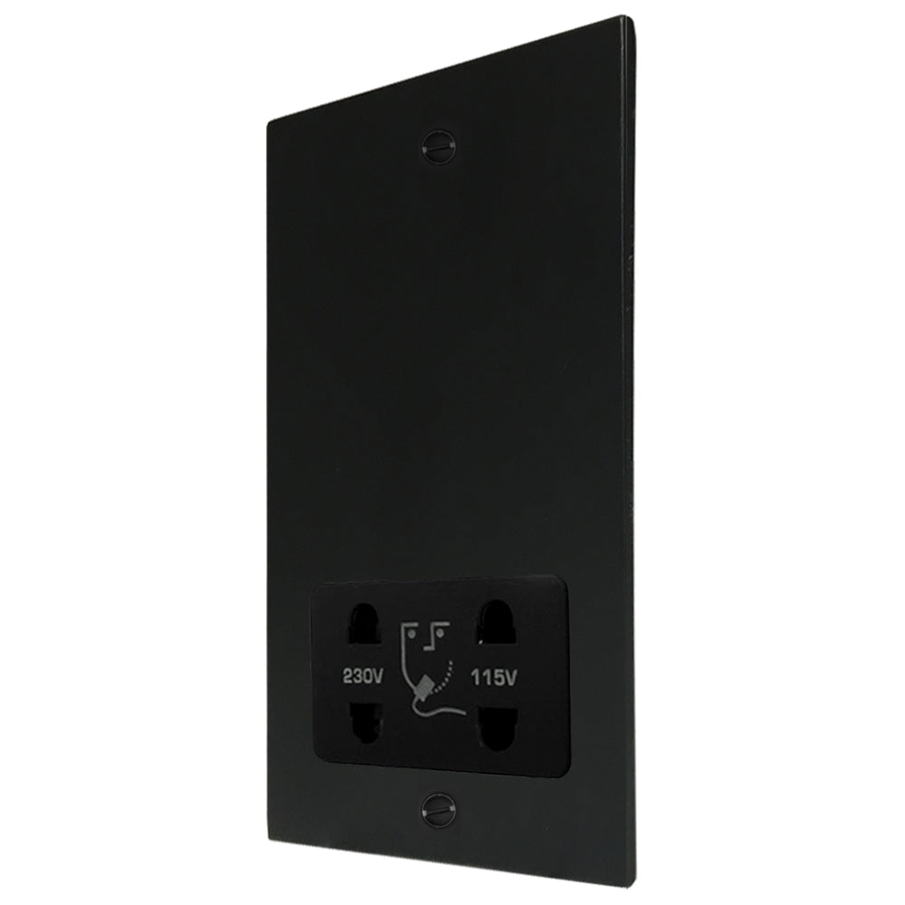 Hartland 7MBSHSB Shaver Dual Voltage Unswitched Socket (Vertically Mounted) Matt Black with Black Inserts