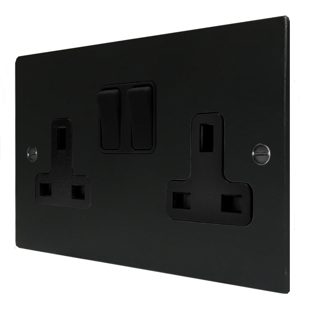 Hartland 7MBSS2BL-B 2 gang 13A Double Pole Switched Socket Matt Black with Black/Black Inserts