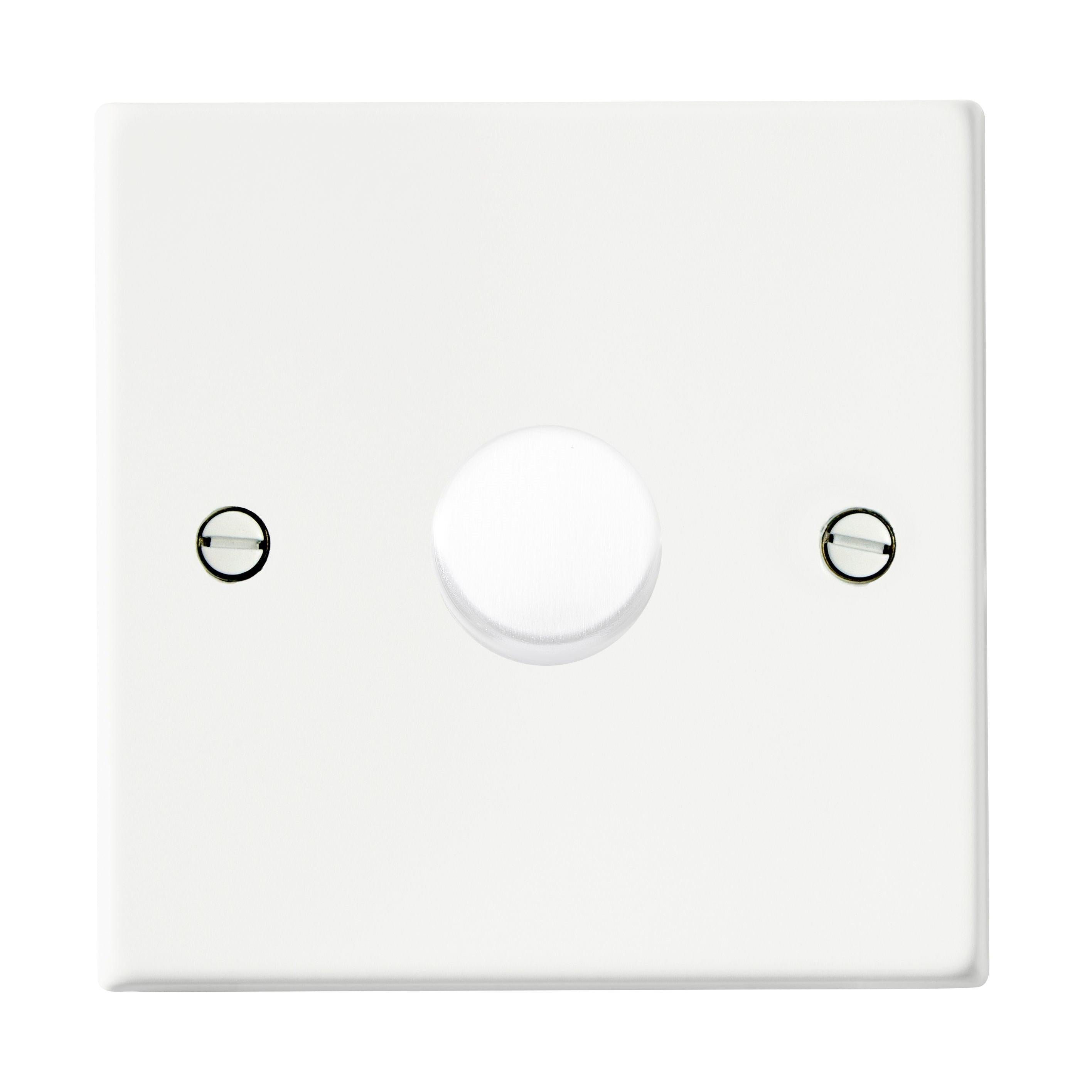 Hartland 7MW1XLEDITB100 1 gang 100W LED Trailing/Leading Edge Push On/Off Rotary 2 Way Switching Dimmer Matt White with Matt White Inserts