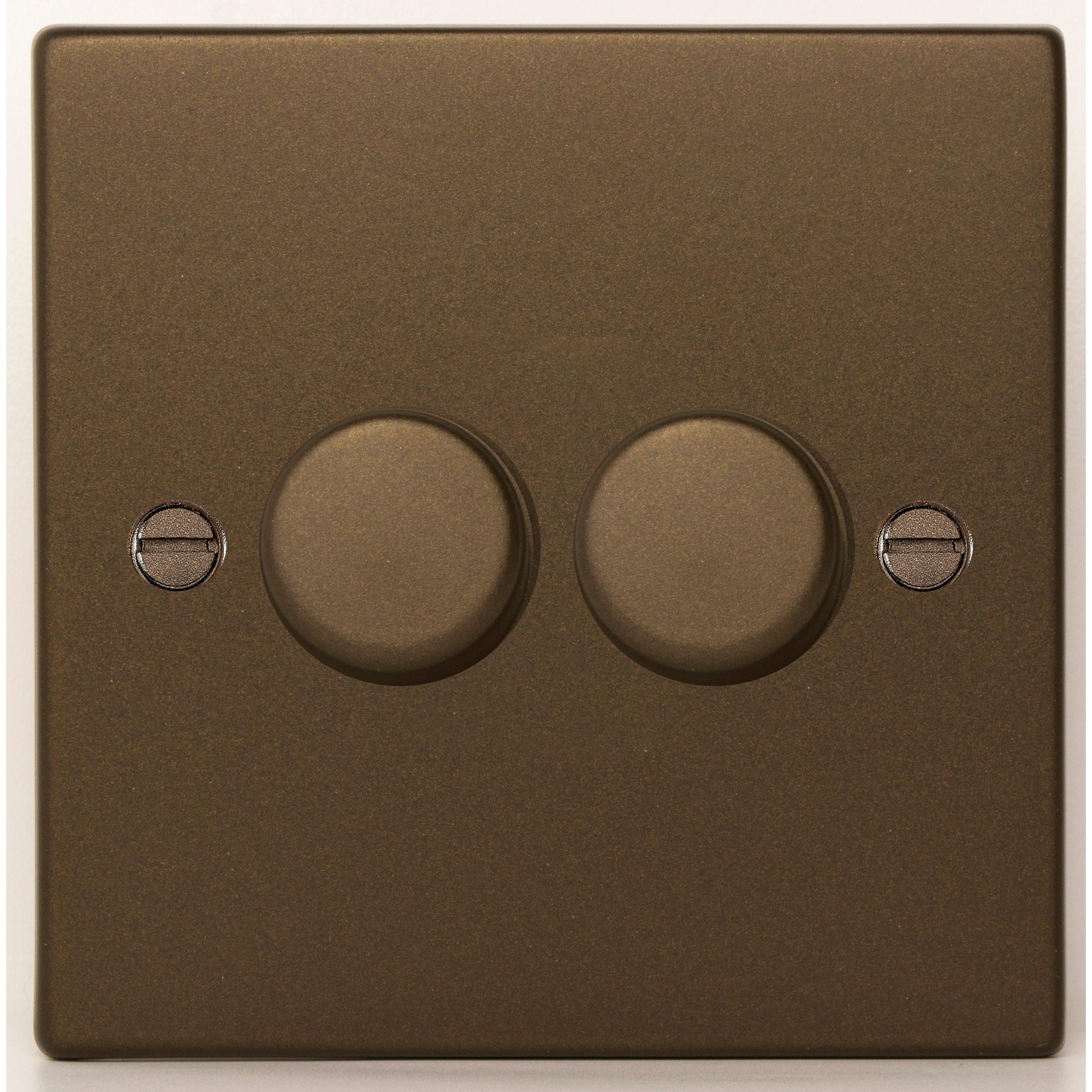 Hartland 7RB2XLEDITB100 2 gang 100W LED Trailing/Leading Edge Push On/Off Rotary 2 Way Switching Dimmer Richmond Bronze with Richmond Bronze Inserts