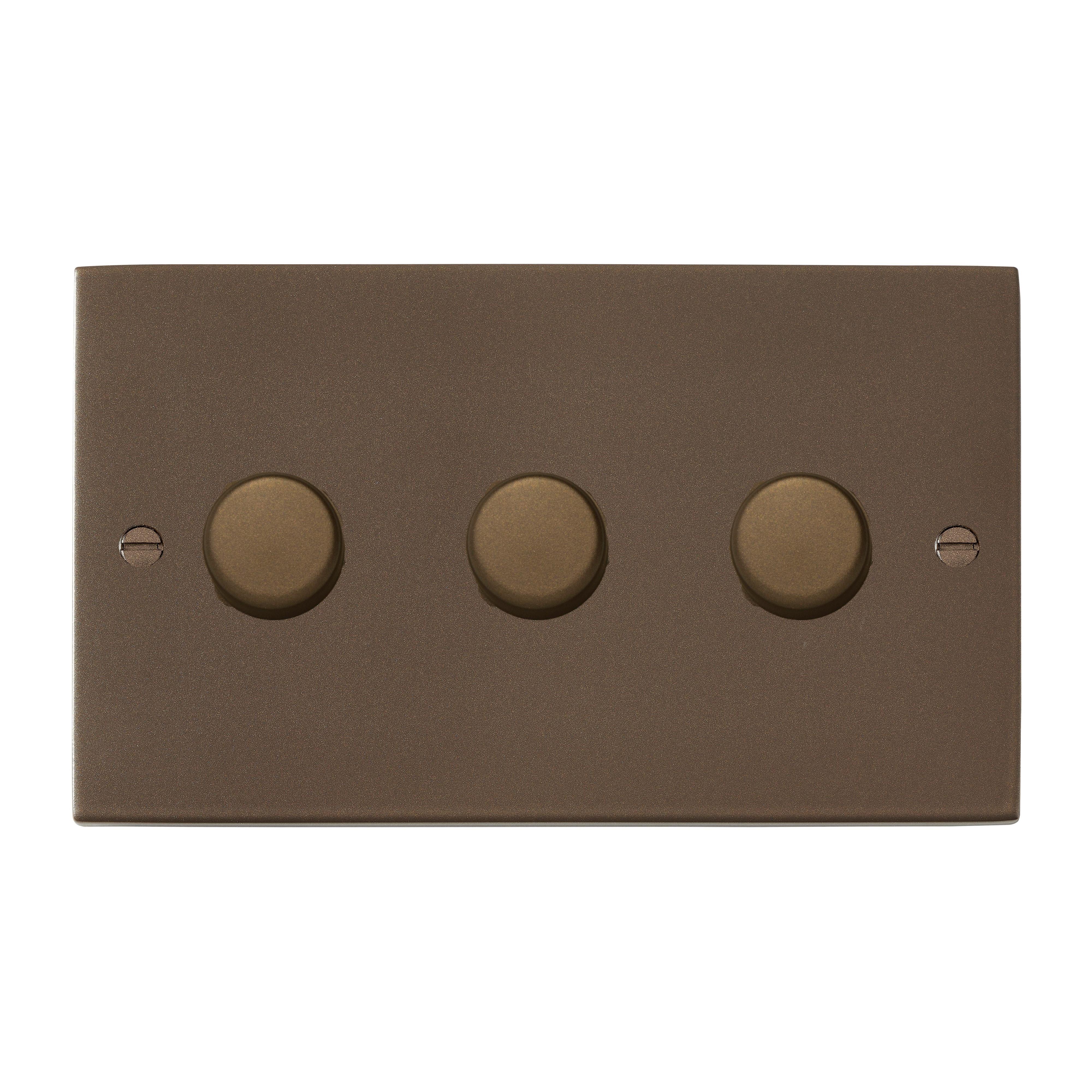 Hartland 7RB3XLEDITB250 3 gang 250W LED Trailing/Leading Edge Push On/Off Rotary 2 Way Switching Dimmer Richmond Bronze with Richmond Bronze Inserts