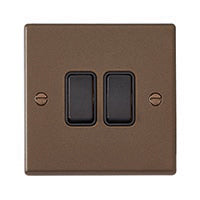 Hartland 7RBR22BL-B 2 gang 10AX 2 Way Rocker Richmond Bronze with Black/Black Inserts
