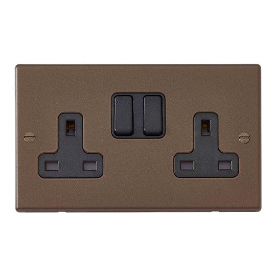 Hartland 7RBSS2BL-B 2 gang 13A Double Pole Switched Socket Richmond Bronze with Black/Black Inserts