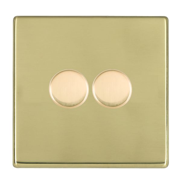 Hartland G2 7G212XLEDITB250 2 gang 250W LED Trailing/Leading Edge Push On/Off Rotary 2 Way Switching Dimmer Polished Brass with Polished Brass Inserts