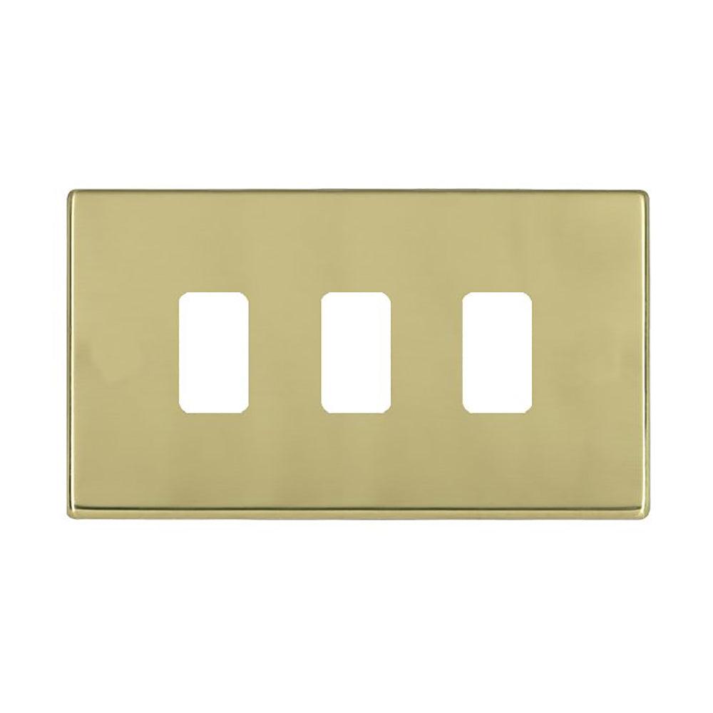 Hartland G2 7G213MFL 3 Module Front Loading Aperture Plate with Grid and Gasket Polished Brass