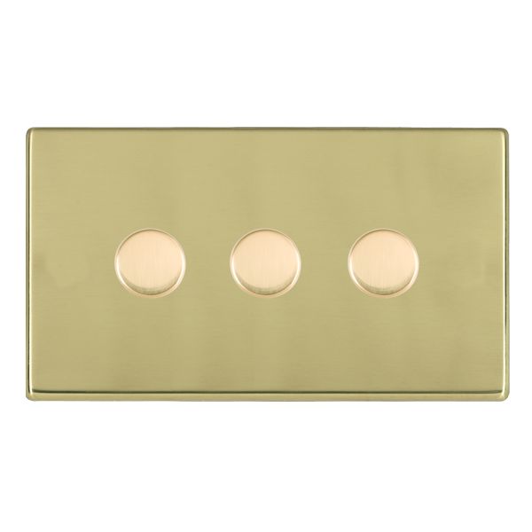 Hartland G2 7G213XLEDITB100 3 gang 100W LED Trailing/Leading Edge Push On/Off Rotary 2 Way Switching Dimmer Polished Brass with Polished Brass Inserts