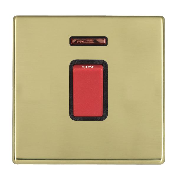 Hartland G2 7G2145NB 1 gang 45A Double Pole Red Rocker + Neon Polished Brass with Red/Black Inserts