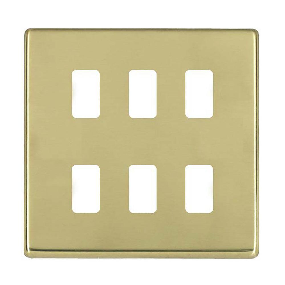 Hartland G2 7G216MFL 6 Module Front Loading Aperture Plate with Grid and Gasket Polished Brass