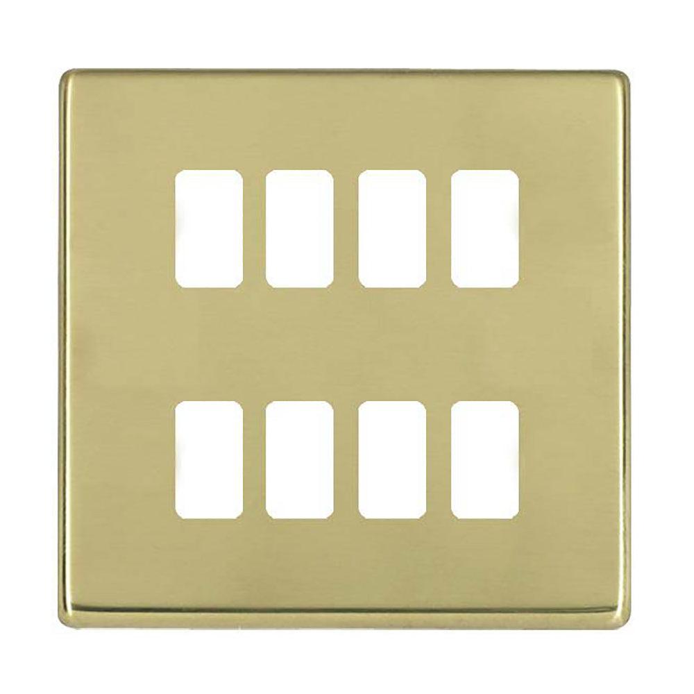 Hartland G2 7G218MFL 8 Module Front Loading Aperture Plate with Grid and Gasket Polished Brass