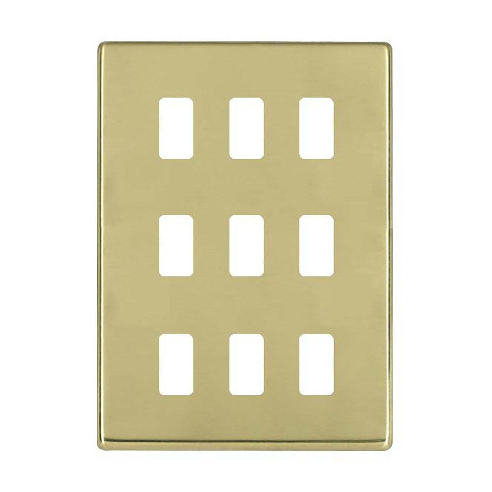 Hartland G2 7G219MFL 9 Module Front Loading Aperture Plate with Grid and Gasket Polished Brass