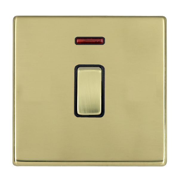 Hartland G2 7G21DPNPB-B 1 gang 20AX Double Pole Rocker + Neon Polished Brass with Polished Brass/Black Inserts