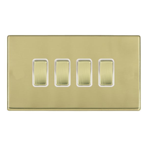 Hartland G2 7G21R24PB-W 4 gang 10AX 2 Way Rocker Polished Brass with Polished Brass/White Inserts