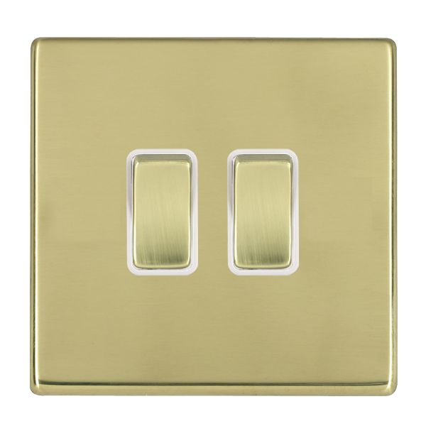 Hartland G2 7G21R32PB-W 2 gang 10AX Intermediate Rocker Polished Brass with Polished Brass/White Inserts