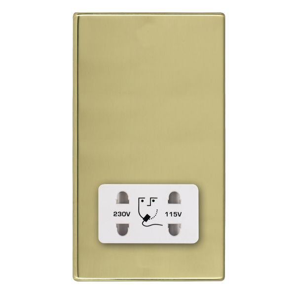 Hartland G2 7G21SHSW Shaver Dual Voltage Unswitched Socket (Vertically Mounted) Polished Brass with White Inserts