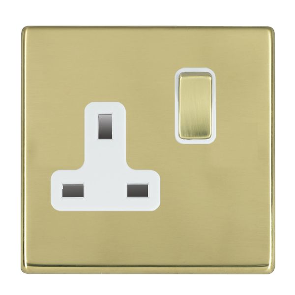 Hartland G2 7G21SS1PB-W 1 gang 13A Double Pole Switched Socket Polished Brass with Polished Brass/White Inserts