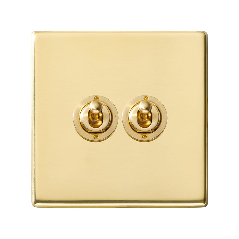 Hartland G2 7G21T22 2 gang 20AX 2 Way FL Toggle Polished Brass with Polished Brass Inserts