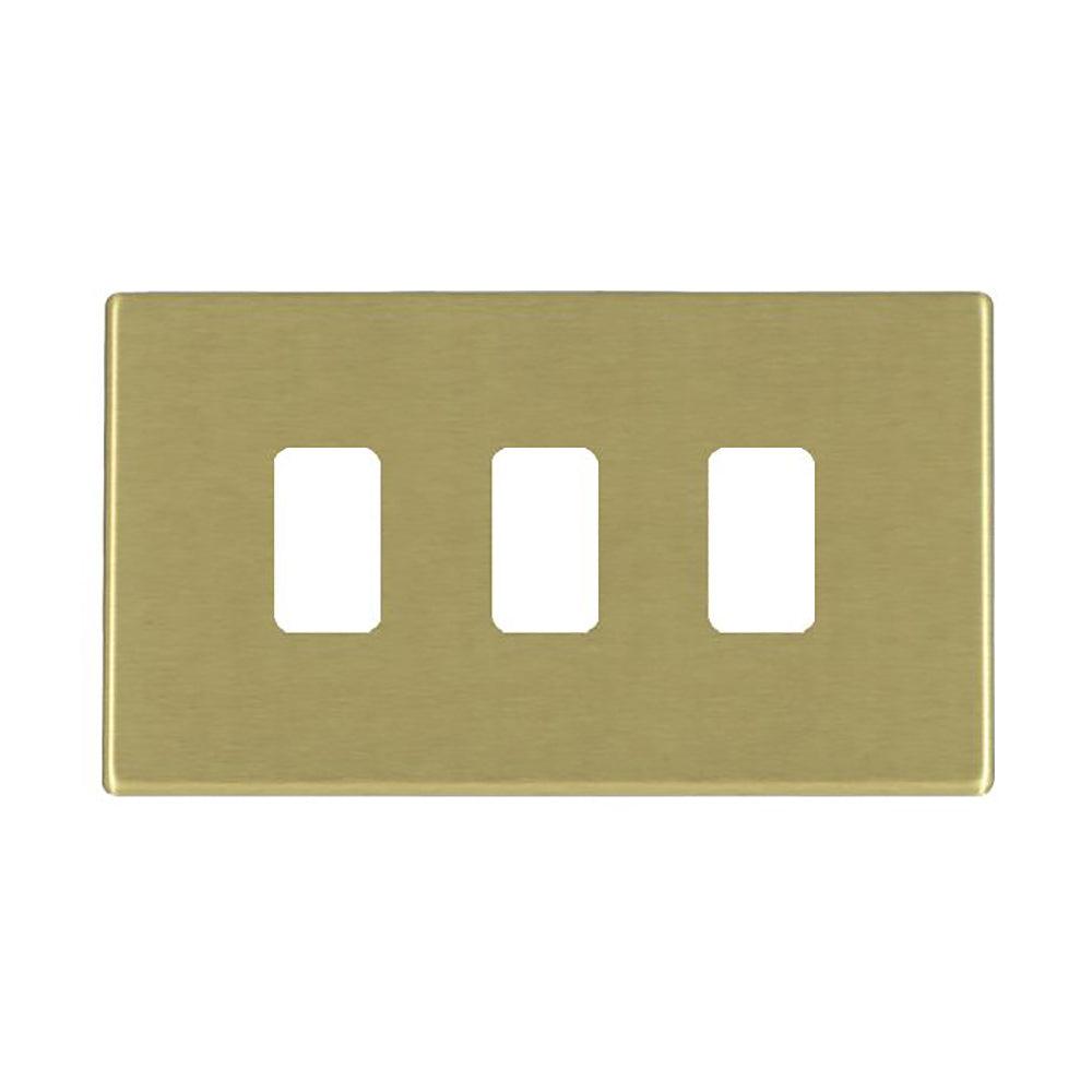 Hartland G2 7G223MFL 3 Module Front Loading Aperture Plate with Grid and Gasket Satin Brass