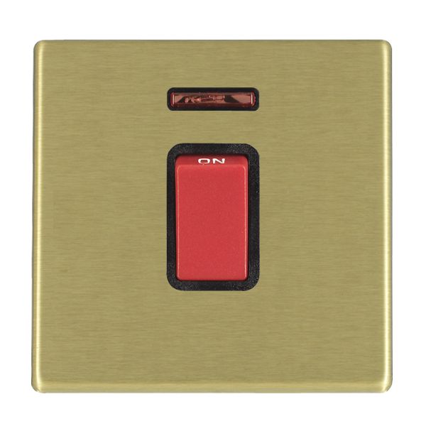 Hartland G2 7G2245NB 1 gang 45A Double Pole Red Rocker + Neon Satin Brass with Red/Black Inserts