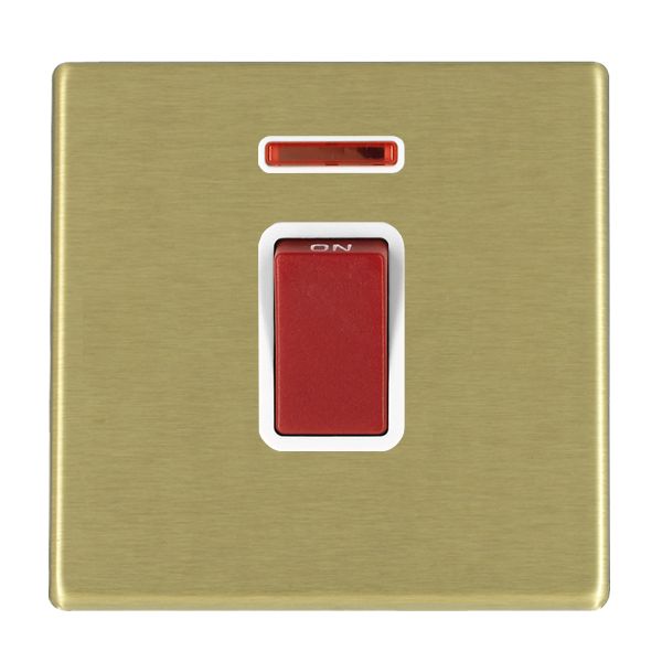Hartland G2 7G2245NW 1 gang 45A Double Pole Red Rocker + Neon Satin Brass with Red/White Inserts