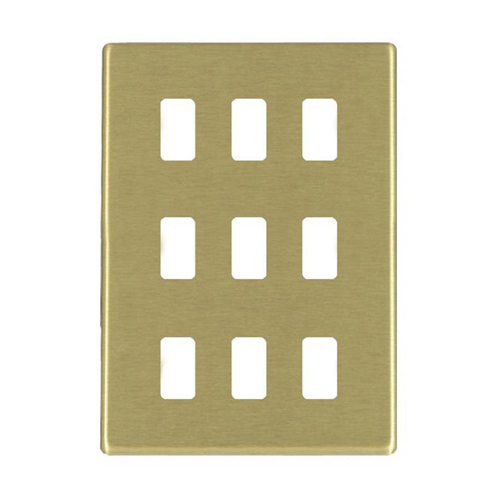 Hartland G2 7G229MFL 9 Module Front Loading Aperture Plate with Grid and Gasket Satin Brass