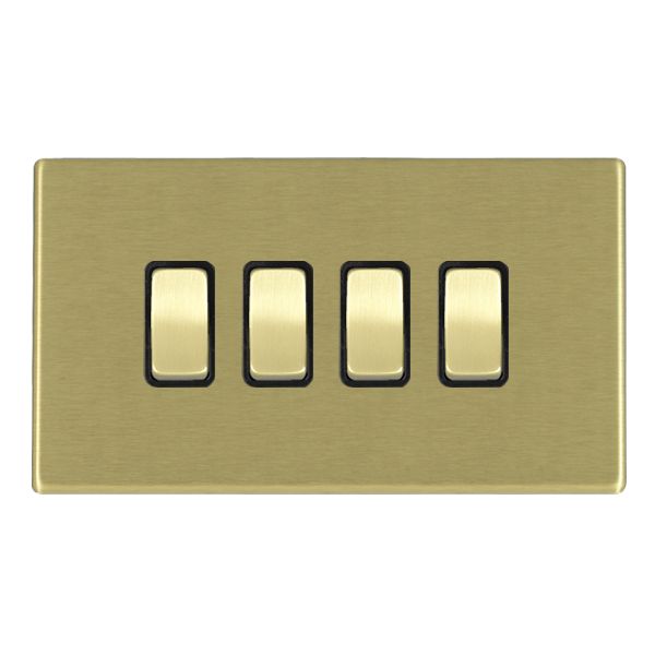 Hartland G2 7G22R24SB-B 4 gang 10AX 2 Way Rocker Satin Brass with Satin Brass/Black Inserts