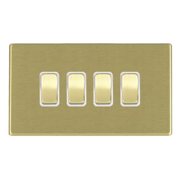 Hartland G2 7G22R24SB-W 4 gang 10AX 2 Way Rocker Satin Brass with Satin Brass/White Inserts