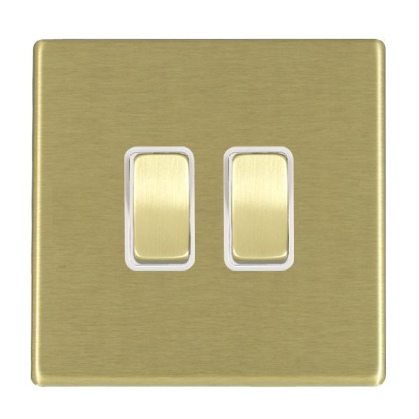 Hartland G2 7G22R32SB-W 2 gang 10AX Intermediate Rocker Satin Brass with Satin Brass/White Inserts
