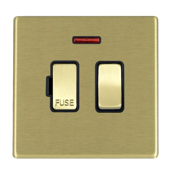 Hartland G2 7G22SPNSB-B 1 gang 13A Double Pole Fused Spur + Neon Satin Brass with Satin Brass/Black Inserts
