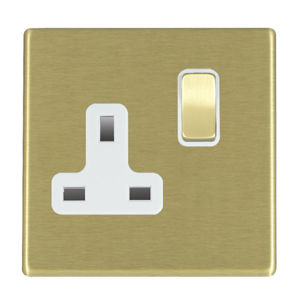 Hartland G2 7G22SS1SB-W 1 gang 13A Double Pole Switched Socket Satin Brass with Satin Brass/White Inserts