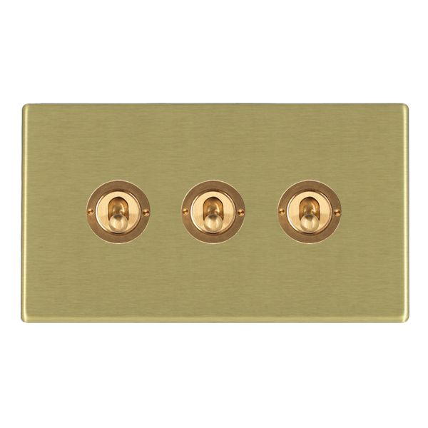 Hartland G2 7G22T23 3 gang 20AX 2 Way FL Toggle Satin Brass with Satin Brass Inserts