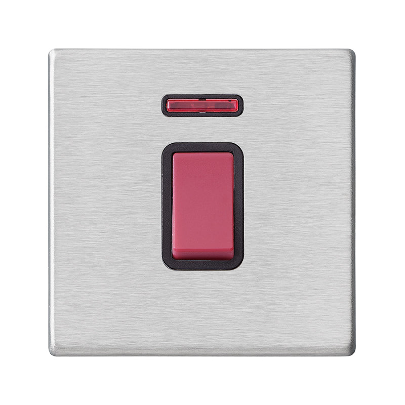 Hartland G2 7G2445NB 1 gang 45A Double Pole Red Rocker + Neon Satin Steel with Red/Black Inserts