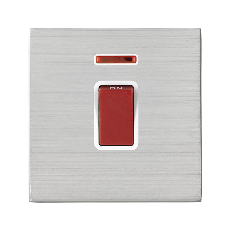 Hartland G2 7G2445NW 1 gang 45A Double Pole Red Rocker + Neon Satin Steel with Red/White Inserts