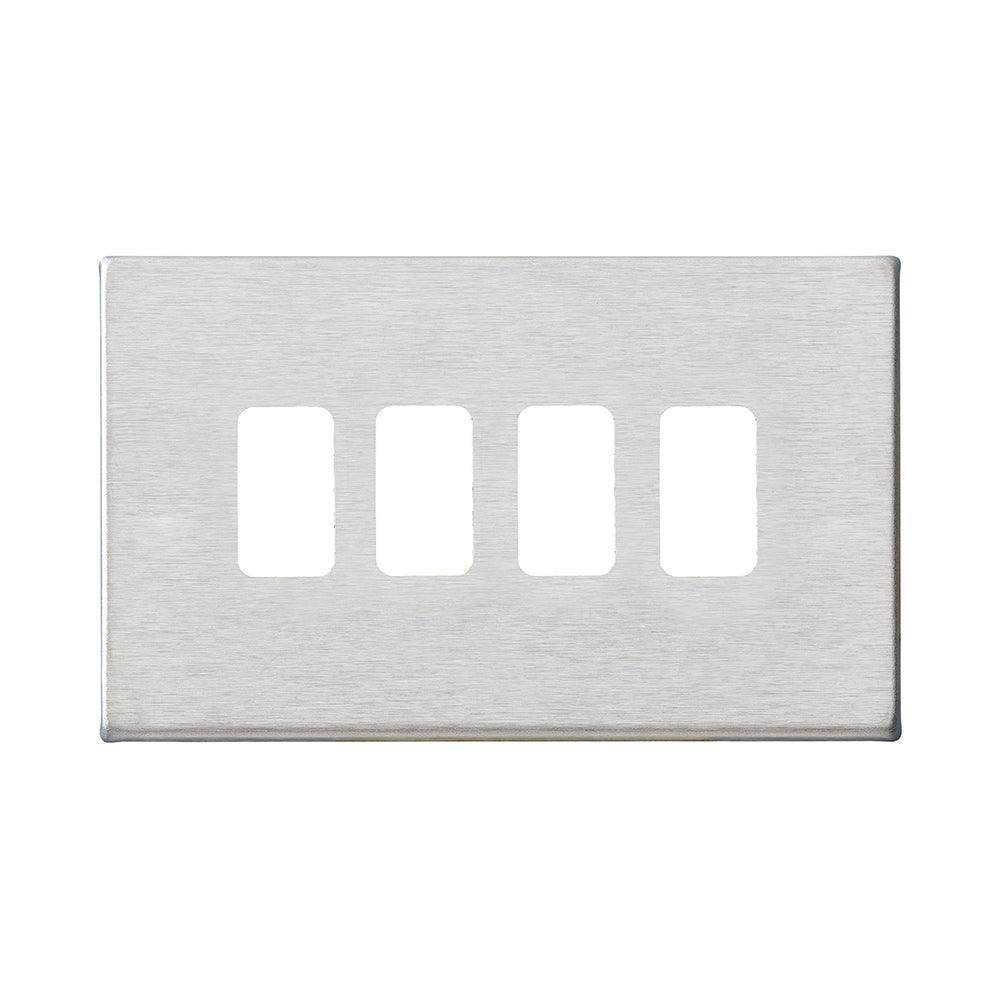 Hartland G2 7G244MFL 4 Module Front Loading Aperture Plate with Grid and Gasket Satin Steel