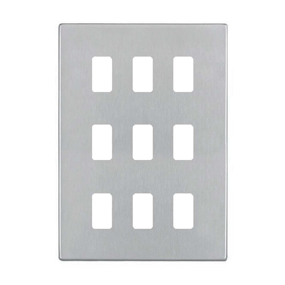 Hartland G2 7G249MFL 9 Module Front Loading Aperture Plate with Grid and Gasket Satin Steel
