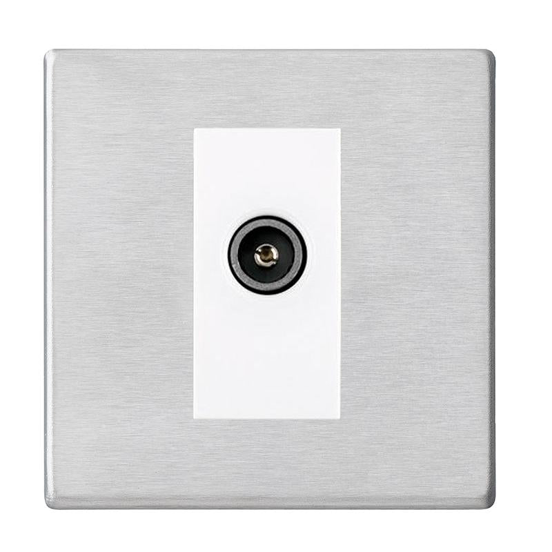 Hartland G2 7G24DTVFW 1 gang Non-Isolated TV (female) (DAB Compatible) Satin Steel with White Inserts