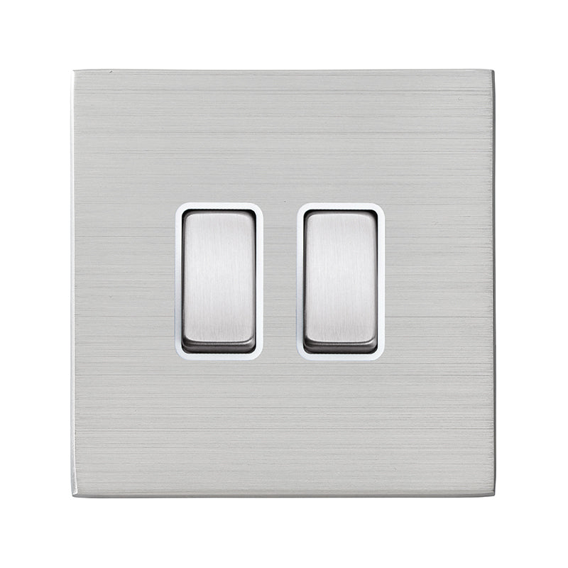 Hartland G2 7G24R22SS-W 2 gang 10AX 2 Way Rocker Satin Steel with Satin Steel/White Inserts