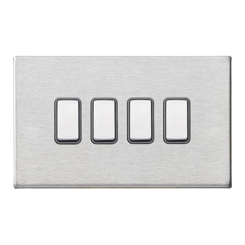 Hartland G2 7G24R24SS-QG 4 gang 10AX 2 Way Rocker Satin Steel with Satin Steel/Quartz Grey Inserts